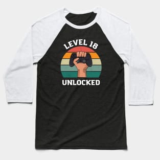 birthday gift t-shirt for an 18-year-old, Gamer, Level 18 Unlocked Baseball T-Shirt